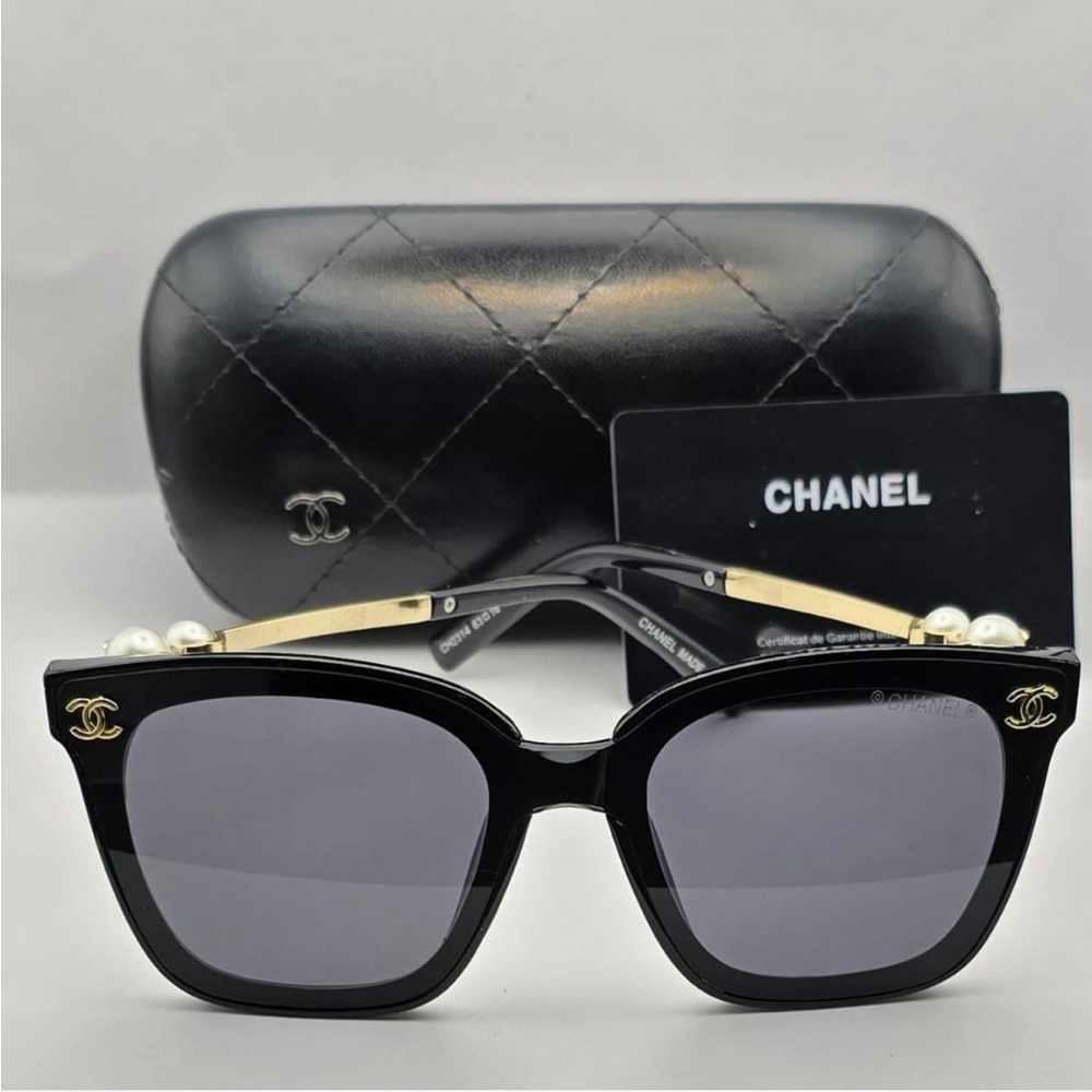 Chanel Acetate Polarized Pearl Black Gold Sunglasses